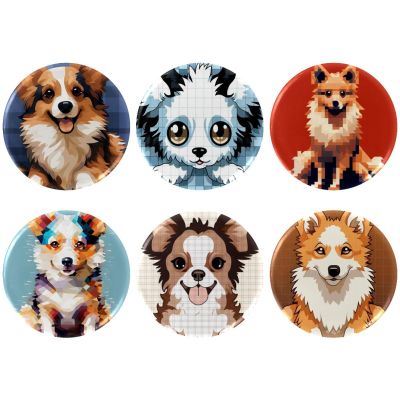 asebiunh 6 Pcs 2.2 Inch Button Badges with Pin, Pixel Dog Painting Round Craft Buttons for Craft Supplies, DIY Badges Pins, School Projects