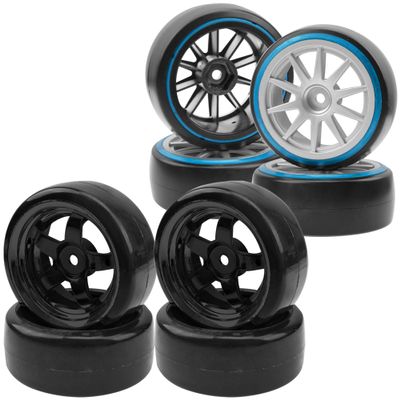 1/10 RC Hard Plastic Drift Tires & Wheel Rims 12mm Hex 10-Spoke & 1/10 RC Drift Tire Hard Plastic Tires & 12mm Hex Hub Wheel Rims