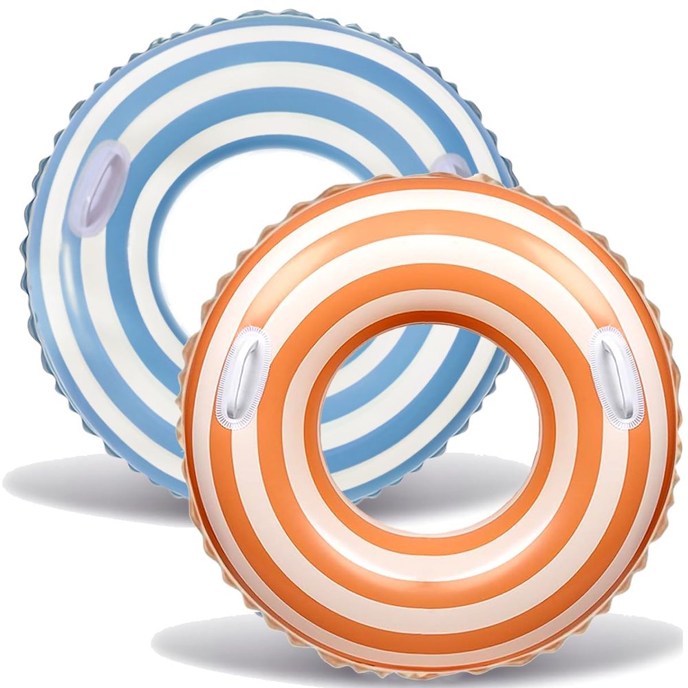 2PCS Pool Floats for Adult Striped Swim Ring Pool Floaties Inflatable Swimming Pool Raft Party Water Large Summer Beach Lounger Float Party Supplies (120#Multi Lollipop, 2)