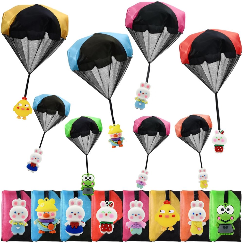 Rdogeia 8PCS Easter Parachute Toys,Easter Basket Stuffers with Hand Throw Flying Toys for Kids Boys Girls Easter Egg Fillers Ideas Gifts, Easter Party Favor