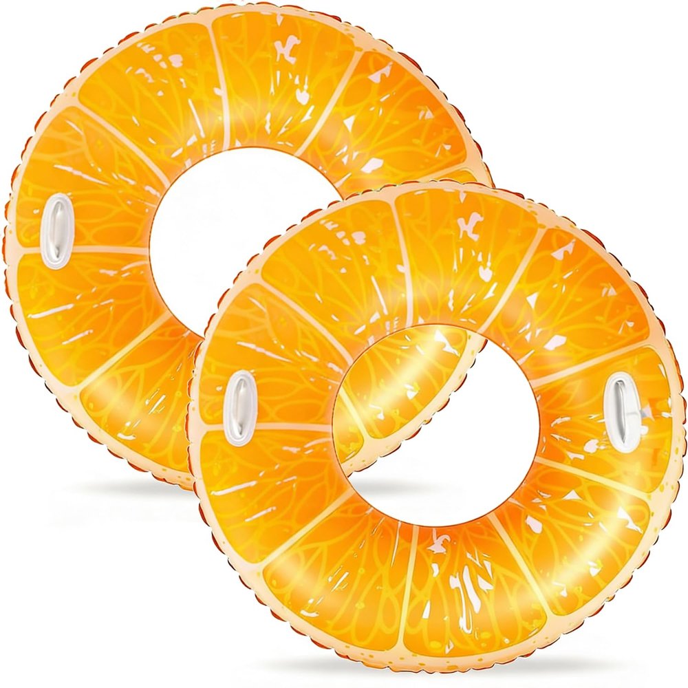 2PCS 47IN Pool Floats for Orange Fruit Swim Ring Pool Floaties Inflatable Swimming Pool Raft Party Water Summer Beach Lounger Float Party Supplies (120#Orange,2)