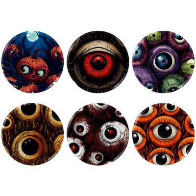 asebiunh 6 Pcs 2.2 Inch Button Badges with Pin, Halloween Eyeball Pattern Round Craft Buttons for Craft Supplies, DIY Badges Pins, School Projects