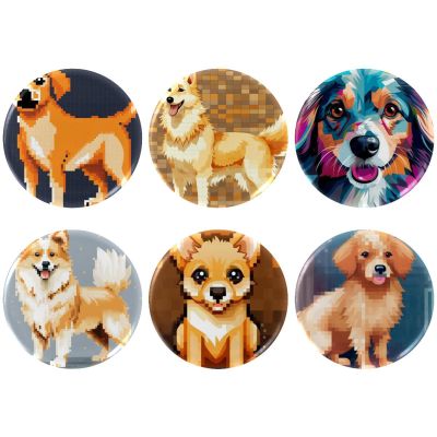 asebiunh 6 Pcs 2.2 Inch Button Badges with Pin, Pixel Dog Painting Round Craft Buttons for Craft Supplies, DIY Badges Pins, School Projects