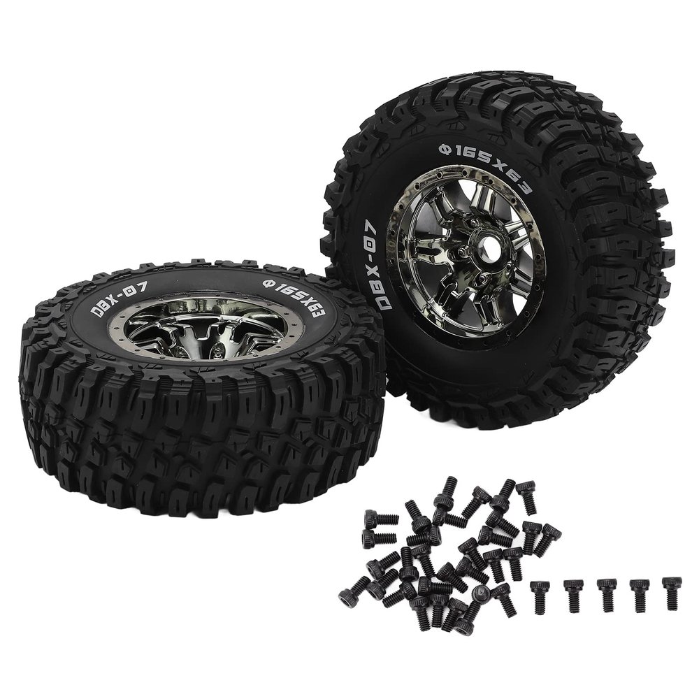 2Pcs Rubber Tires, RC Car Wheel Sets 165mm Diameter Wheel Tires for ZD Racing 1/7 DBX-07 RC Car Upgrade Part, Bumpy Texture for Better Grip, Stable Agile Driving (Silver)
