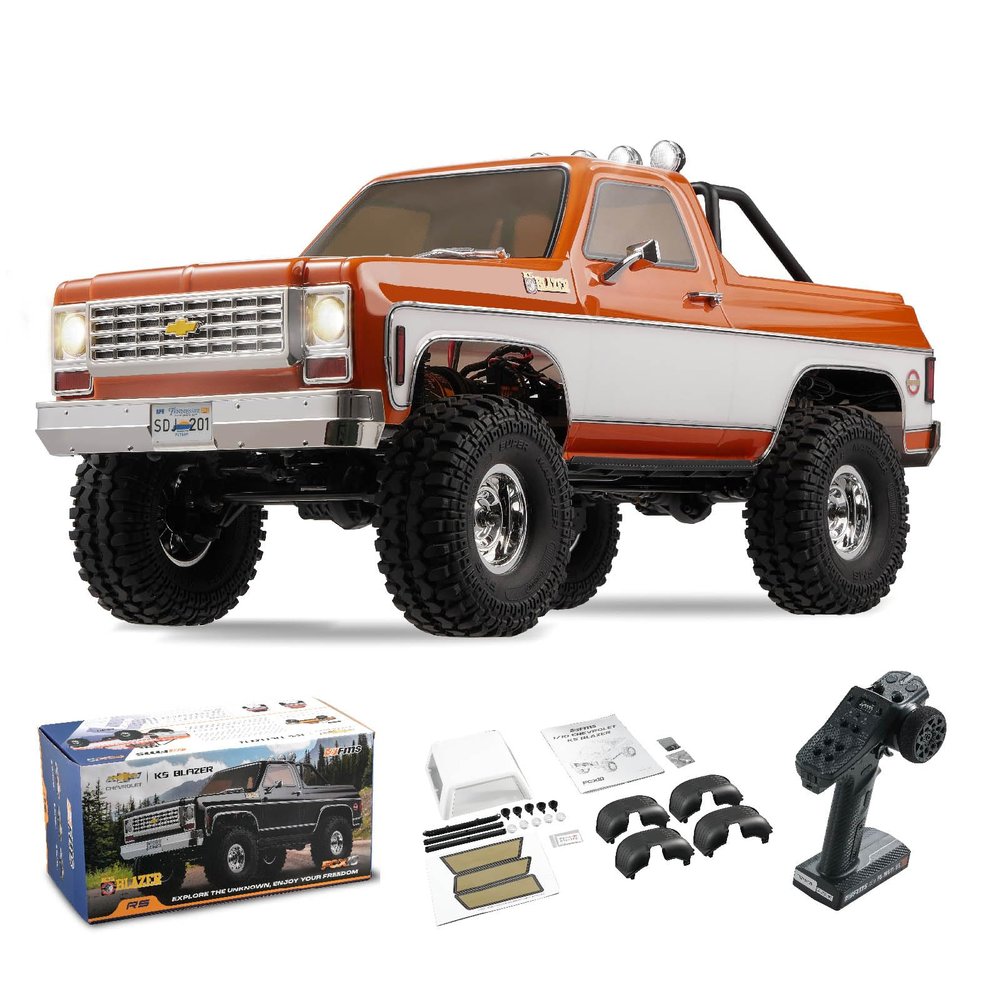 FCX10 FMS 1/10 K5 RC Crawler Chevy Blazer Officially Licensed, RC Pick Up Truck & SUV, Remote Control Car with Two-Speed Switch for Adults (Orange)