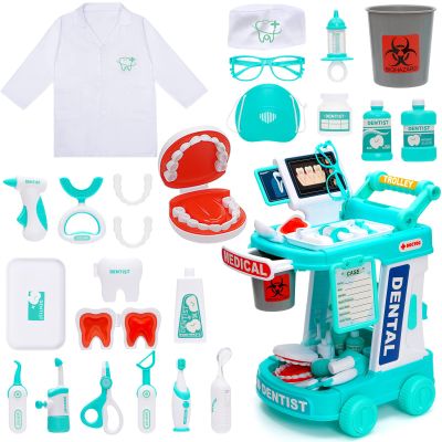 Dentist Play Set Toy for Kids, Pretend Play Medical Toy Dentist Cart, Dental Toy with Fake Teeth, Doctor Toy for Toddlers 3-5, Christmas Birthday Costume Role Play Dress Up Gift Ideas for Boys Girls
