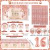 152Pcs Sweet 16th Birthday Decorations for Girls Rose Gold 16th Birthday Party Supplies with Rose Gold 16th Birthday Banner, Balloons, Tablecloth, Plates Napkins Tableware for Girls 16th Birthday view 2