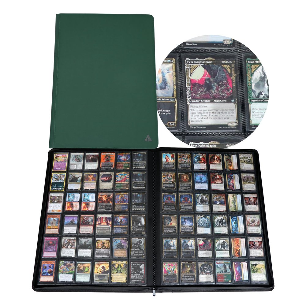 Rayvol Premium 2300 Pockets Card Binder, Large 36-Pocket 2000+ Ringless Trading Card Album - Side Loading UltraSonic-362304 Tech Zip Binder for TCG -Green