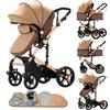 2 in 1 Baby Stroller Convertible Reversible Standard Pram Portable Pushchair Infant Buggy Baby Carriage Foldable High Landscape Pram for Toddler Newborn (2US588-KHAKI) view 1