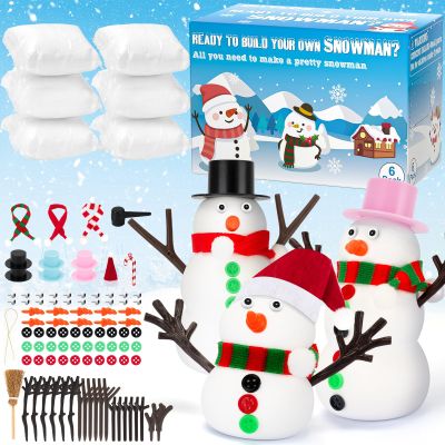QIYVLOS Build A Snowman Kit, 6 Pack Christmas Snowman Crafts for Kids, Modeling Clay Creative Gift Build a Snowman Kit Snow Toy 105Pcs Party Activity Supplies