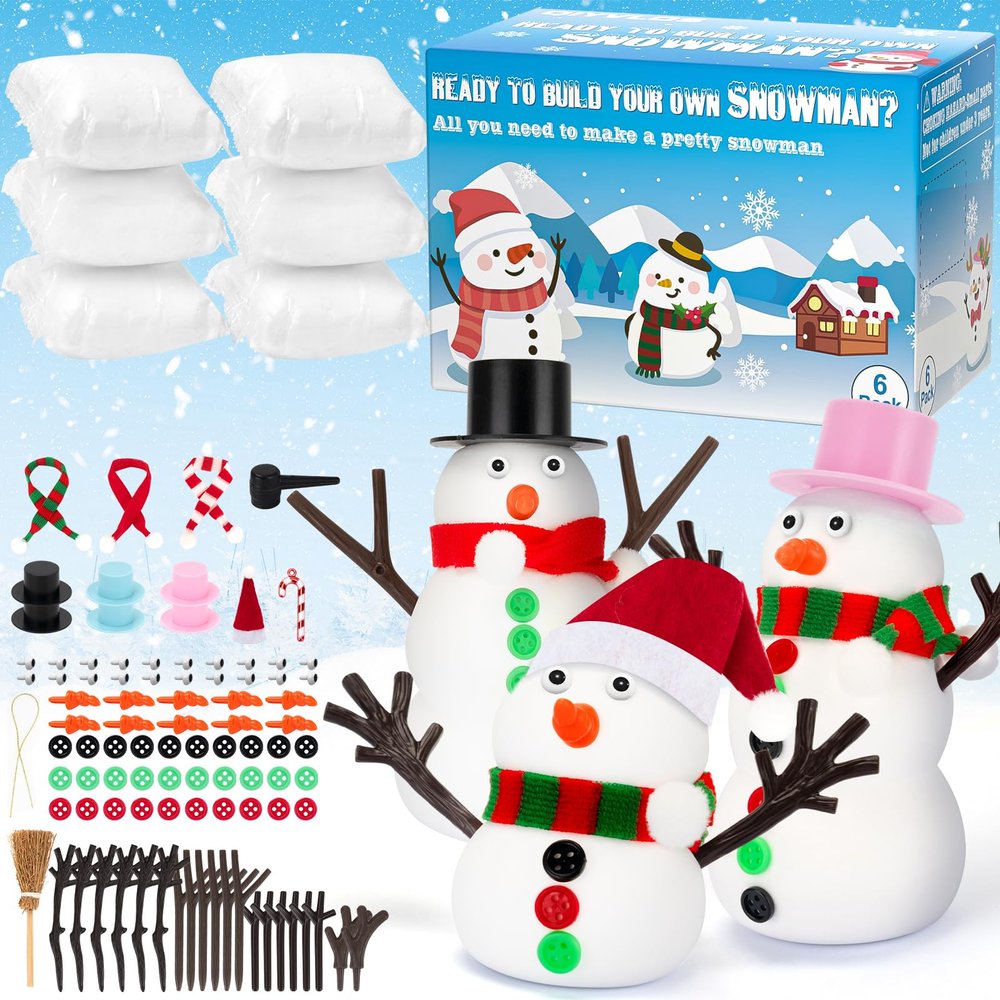 QIYVLOS Build A Snowman Kit, 6 Pack Christmas Snowman Crafts for Kids, Modeling Clay Creative Gift Build a Snowman Kit Snow Toy 105Pcs Party Activity Supplies