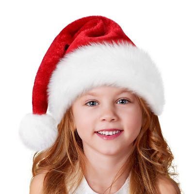 Ambandier Kids Christmas Santa Hat for Toddler Boys Girls, Children Soft Plush Classic Xmas Holiday Hat, Thicken Comfortable Velvet Santa Claus for Christmas New Year Festive Theme Party