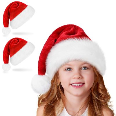 Ambandier Kids Christmas Santa Hat for Toddler Boys Girls, Children Soft Plush Classic Xmas Holiday Hat, Thicken Comfortable Velvet Santa Claus for Christmas New Year Festive Theme Party