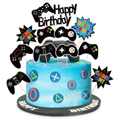 12 Pcs Video Game Cake Toppers Game Controller Cupcake Toppers Video Games Cake Decorations Picks for Kids Boys Men Happy Birthday Party Supplies