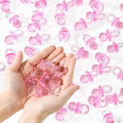 36 Acrylic Pacifiers for Baby Shower Game Girl, 1.75 Inch Cute Baby Shower Pacifiers, Pink Pacifiers for Baby Shower Decoration DIY, Gender Reveal Party Table Scatter, Baby Shower Favors (Pink)