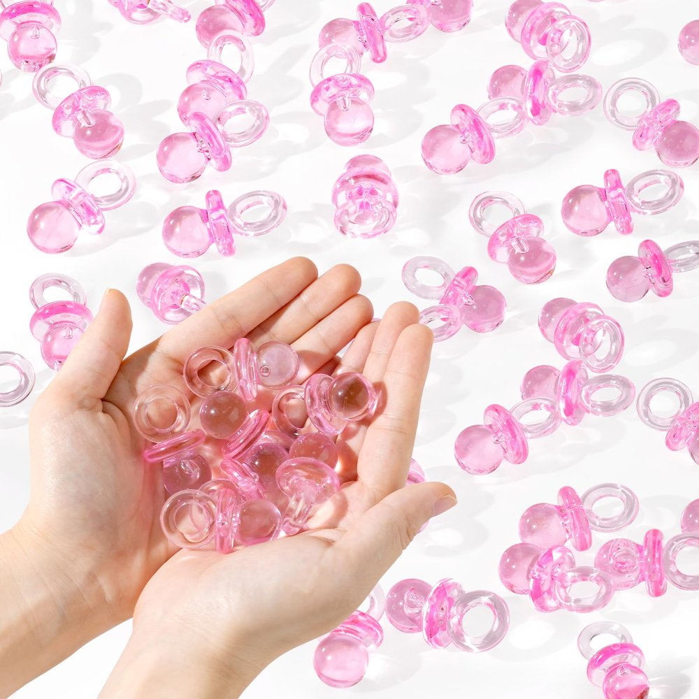 36 Acrylic Pacifiers for Baby Shower Game Girl, 1.75 Inch Cute Baby Shower Pacifiers, Pink Pacifiers for Baby Shower Decoration DIY, Gender Reveal Party Table Scatter, Baby Shower Favors (Pink)