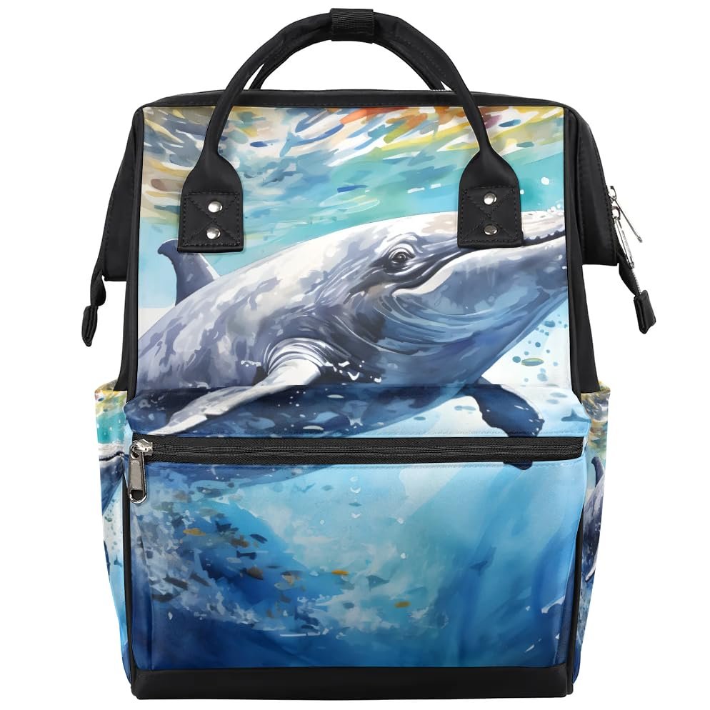 oooJHooo Baby Diaper Bag Backpack,Ocean Whale Baby Bag for Boys & Girls, Multi function Waterproof Travel Essentials Baby Organizer Bag with Stroller Straps,Diaper Backpack for Mom/Dad,A348