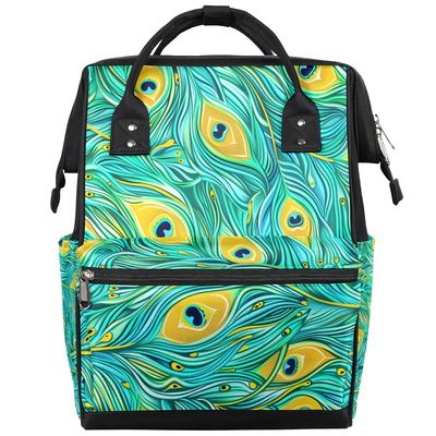 oooJHooo Baby Diaper Bag Backpack,Peacock Feather Baby Bag for Boys & Girls, Multi function Waterproof Travel Essentials Baby Organizer Bag with Stroller Straps,Diaper Backpack for Mom/Dad,A53