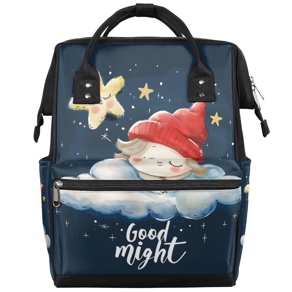oooJHooo Baby Diaper Bag Backpack,Star Goodnight Baby Bag for Boys & Girls, Multi function Waterproof Travel Essentials Baby Organizer Bag with Stroller Straps,Diaper Backpack for Mom/Dad,A667