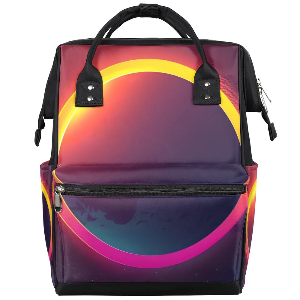 Baby Diaper Bag Backpack,Abstract Solar Eclipse Baby Bag for Boys & Girls, Multi function Waterproof Travel Essentials Baby Organizer Bag with Stroller Straps,Diaper Backpack for Mom/Dad,A292