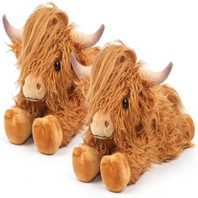 2Pcs Highland Cow Stuffed Animals, Microwavable Stuffed Animal Adorable Fluffy Highland Cow Plush for Warmth Comfort, Heatable Coolable Lavender Scent Toy, Cute Soft Plushies Gift for Kid Boys & Girls