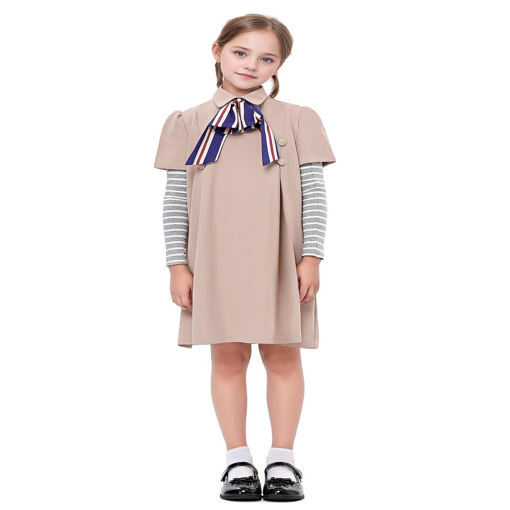 Stciqok Girls Halloween Dress 2 Pieces Horror Doll Cosplay Costumes Kids Party Dress Carnival Outfit Beige,XX-Large
