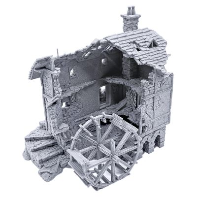 EnderToys Ruined Water Mill by Printable Scenery, 3D Printed Tabletop RPG Scenery and Wargame Terrain 28mm Miniatures