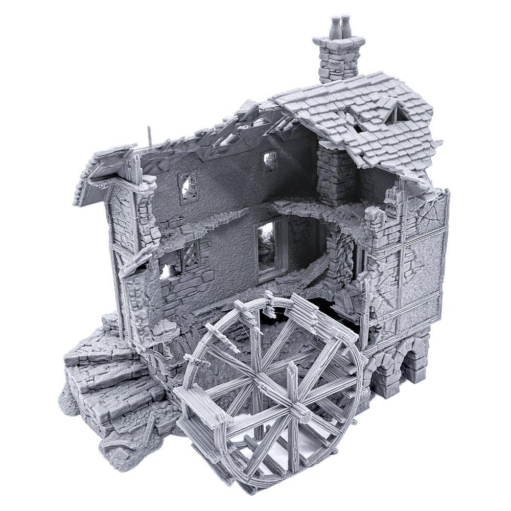 EnderToys Ruined Water Mill by Printable Scenery, 3D Printed Tabletop RPG Scenery and Wargame Terrain 28mm Miniatures