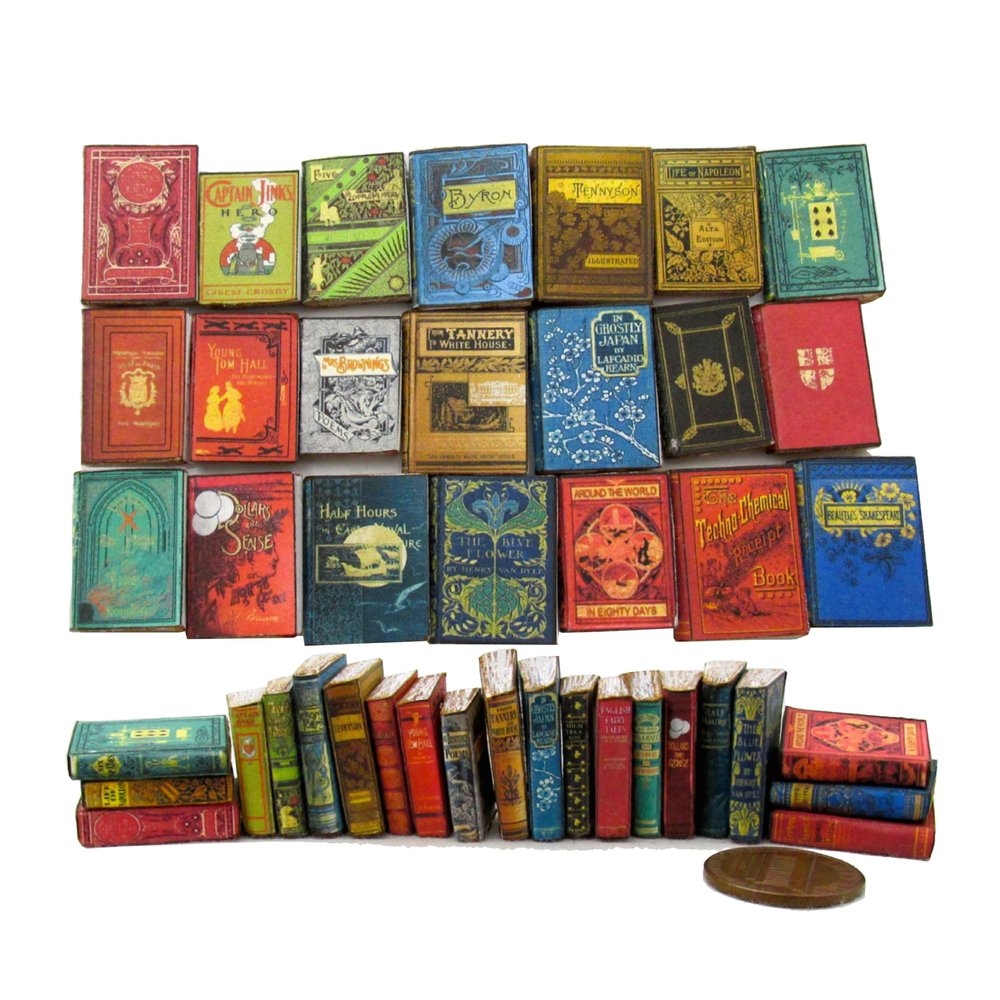 21 Pc Miniatures Dollhouse Books Dusty Old Prop Books Miniature Accessories 1/12 Scale Paper Pages by Little Things of Interest