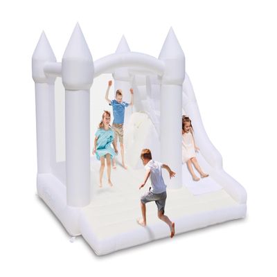 Bounceland Castle Palace Daydreamer Cloud Bounce House, 10.8 ft L x 9.8 ft W x 8.7 ft H, Basketball Hoop, UL Blower Included, Trendy Neutral Color, Fun Slide & Bounce Area, Castle Theme for Kids