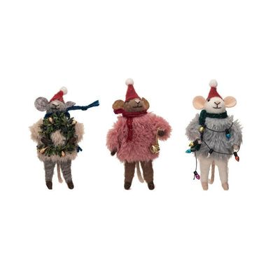 Felt Mouse with Faux Fur Sweater, 3 Styles by Creative Co-Op