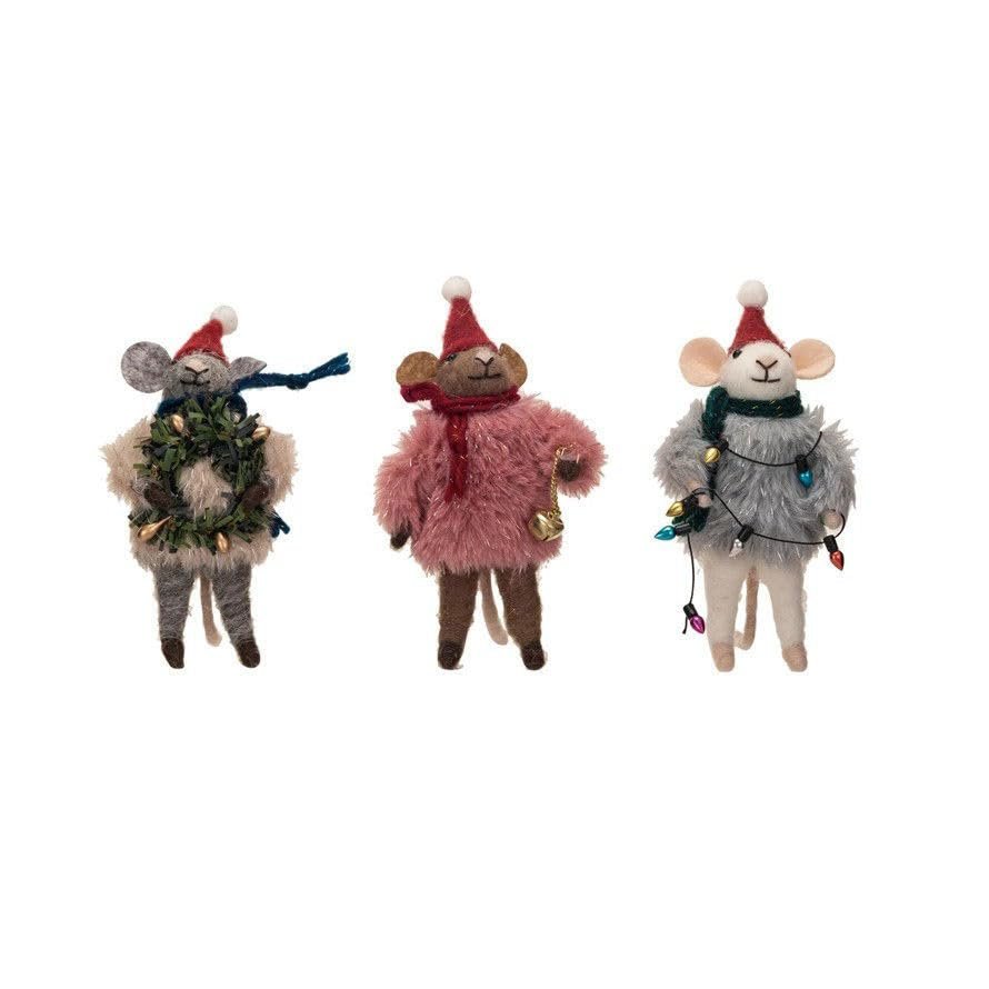 Felt Mouse with Faux Fur Sweater, 3 Styles by Creative Co-Op
