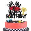 1 PCS Race Car Happy Birthday Cake Topper Glitter Traffic Light Trophies Flag Racing Car Cake Pick for Let's Go Racing Theme Baby Shower Boys Girls Birthday Party Cake Decorations Supplies view 1