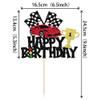 1 PCS Race Car Happy Birthday Cake Topper Glitter Traffic Light Trophies Flag Racing Car Cake Pick for Let's Go Racing Theme Baby Shower Boys Girls Birthday Party Cake Decorations Supplies view 2