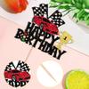 1 PCS Race Car Happy Birthday Cake Topper Glitter Traffic Light Trophies Flag Racing Car Cake Pick for Let's Go Racing Theme Baby Shower Boys Girls Birthday Party Cake Decorations Supplies view 3