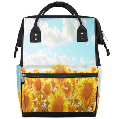 Baby Diaper Bag Backpack,Summer Sunshine Sunflower Baby Bag for Boys & Girls, Multi Function Waterproof Travel Essentials Baby Organizer Bag with Stroller Straps,Diaper Backpack for Mom/Dad,B824