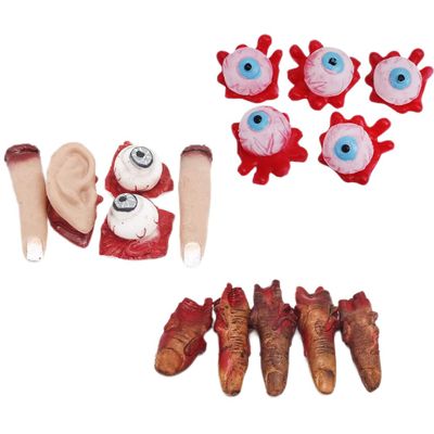 15 pcs Bloody Broken Fake Body Parts, Halloween Broken Fake Body Parts Scary Blood Fake Fingers, Ear, Eyeballs Horror Props for Halloween Party Decor Supplies