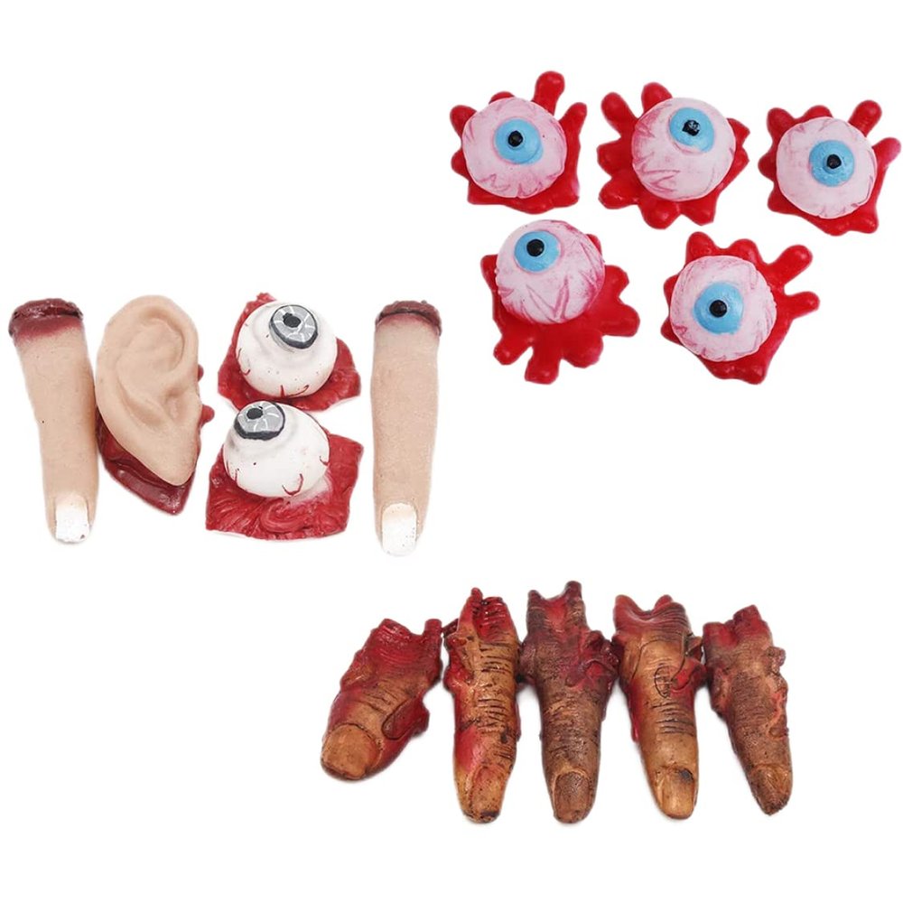 15 pcs Bloody Broken Fake Body Parts, Halloween Broken Fake Body Parts Scary Blood Fake Fingers, Ear, Eyeballs Horror Props for Halloween Party Decor Supplies