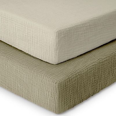 Dreamology Standard Crib Sheets, Muslin Crib Sheets, 2 Pack,100% Cotton Crib Sheet for Boys,Girls, Muslin Crib Sheet for Standard Crib, 52x28 Crib Mattress Sheets | Olive and Ecru