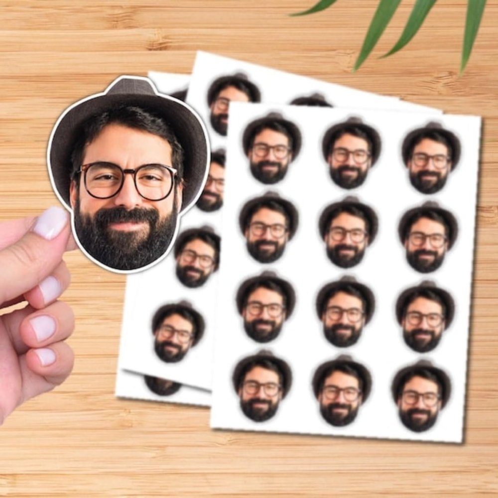 100pcs Custom Face Stickers,Waterproof,Personalized Stickers,Custom Picture Stickers Decal Kids Birthday,Party Favours,Weddings,Pets Photo,for Cups Water Bottle Label Stickers (4cm)