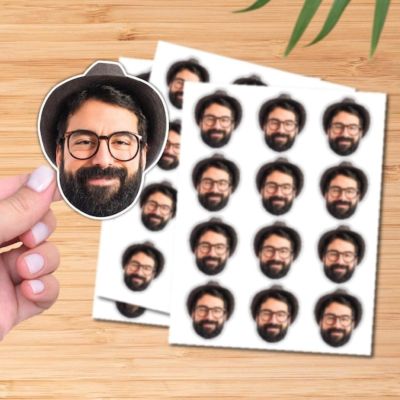 100pcs Custom Face Stickers,Waterproof,Personalized Stickers,Custom Picture Stickers Decal Kids Birthday,Party Favours,Weddings,Pets Photo,for Cups Water Bottle Label Stickers (7cm)
