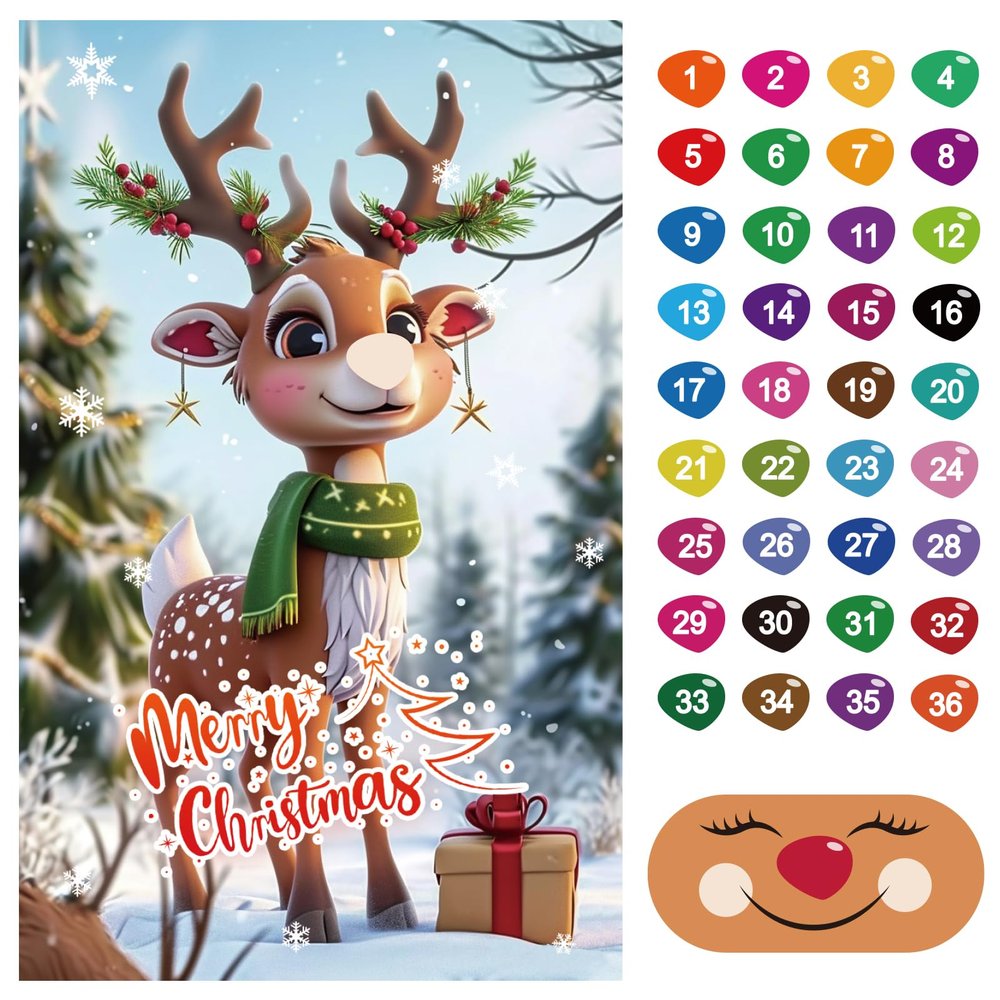 JOFONY Christmas Series Pin The Nose On The Reindeer,Classic Game for Kids and Adults in Christmas Party Home Family Gathering Theme Party