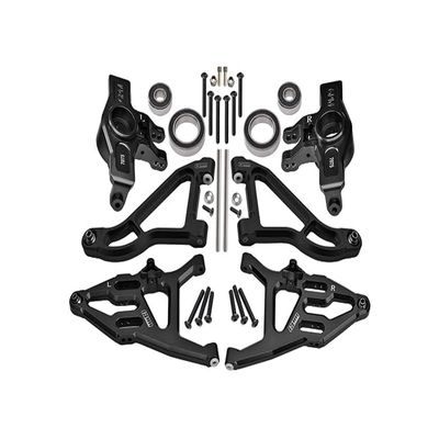 Aluminum 7075 Alloy Front Knuckle Arms (Larger Inner Bearings) + 6061 Alloy Front Upper & Lower Suspension Arms for Traxxas 1:7 Unlimited Desert Racer UDR 4X4 85076-4 UDR 6S 85086-4 Upgrades - Black