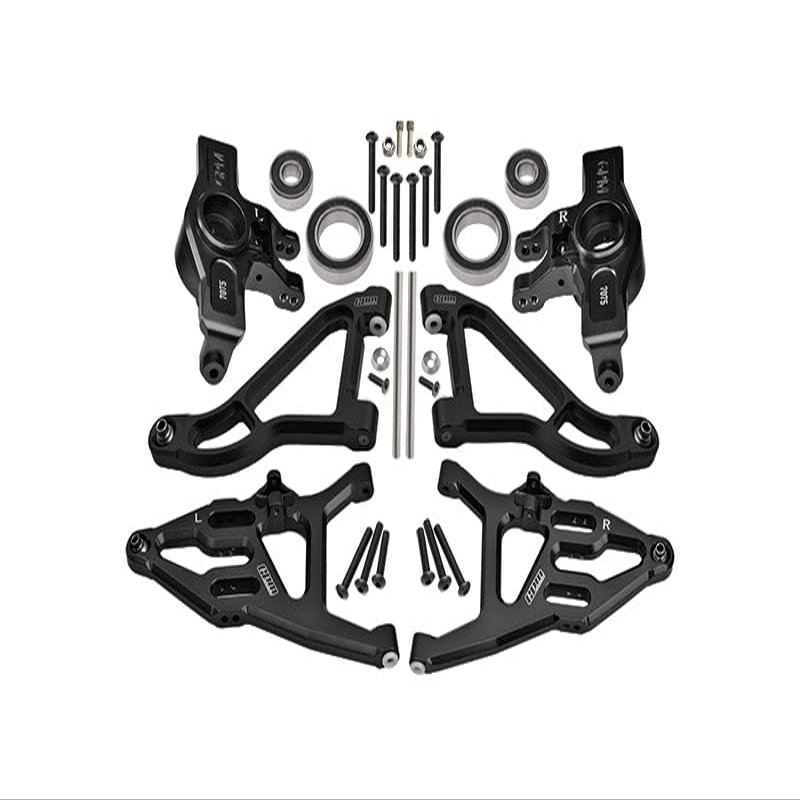 Aluminum 7075 Alloy Front Knuckle Arms (Larger Inner Bearings) + 6061 Alloy Front Upper & Lower Suspension Arms for Traxxas 1:7 Unlimited Desert Racer UDR 4X4 85076-4 UDR 6S 85086-4 Upgrades - Black