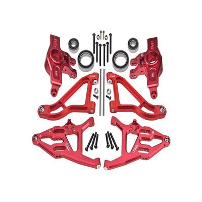 Aluminum 7075 Alloy Front Knuckle Arms (Larger Inner Bearings) + 6061 Alloy Front Upper & Lower Suspension Arms for Traxxas 1:7 Unlimited Desert Racer UDR 4X4 85076-4 UDR 6S 85086-4 Upgrades - Red
