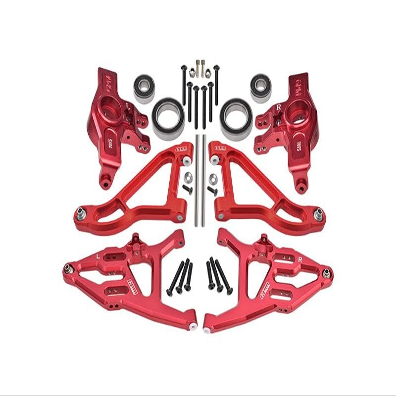 Aluminum 7075 Alloy Front Knuckle Arms (Larger Inner Bearings) + 6061 Alloy Front Upper & Lower Suspension Arms for Traxxas 1:7 Unlimited Desert Racer UDR 4X4 85076-4 UDR 6S 85086-4 Upgrades - Red
