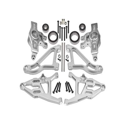Aluminum 7075 Alloy Front Knuckle Arms (Larger Inner Bearings) + 6061 Alloy Front Upper & Lower Suspension Arms for Traxxas 1:7 Unlimited Desert Racer UDR 4X4 85076-4 UDR 6S 85086-4 Upgrades - Silver