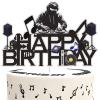 Dj Disco Happy Birthday Cake Topper Music Rock Disco Hip Hop Black Glitter Cake Decoration Carnival party Dj Disco Unisex adult Theme Birthday Party Supplies view 1