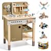 Kids Tool Set,Wooden Tools Bench with Apron Toddler Toy Workbench with Realistic Tools Electric Drill STEM Construction Toy Gifts for Age 3-9 Boys Girls view 1