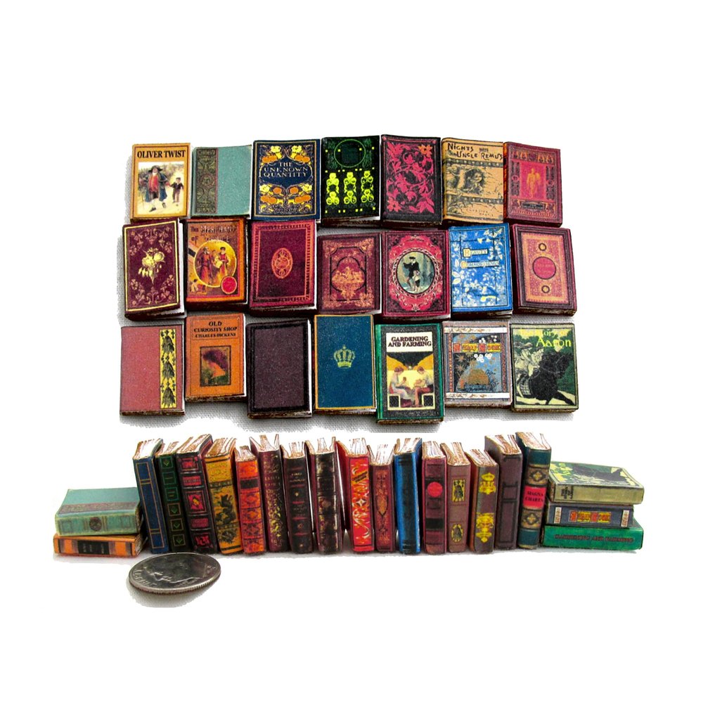 21 Pc Miniatures Dollhouse Books Vintage Style Prop Books Miniature Books 1/12 Scale Accessories Paper Pages by Little Things of Interest